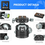 WEYLLAN RH52 Low Profile 52mm Tripod Ball Head