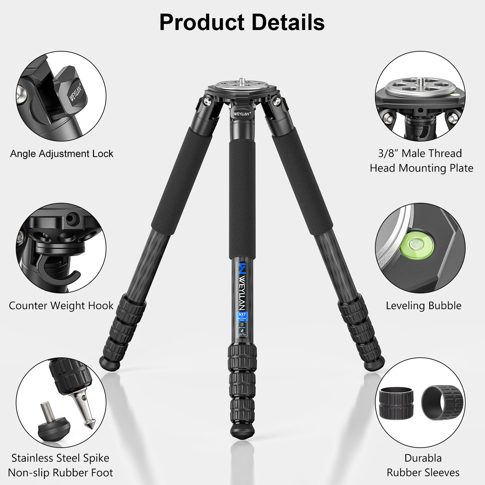 WEYLLAN NX7 Carbon Fiber Tripod with 75mm Bowl and Adapter
