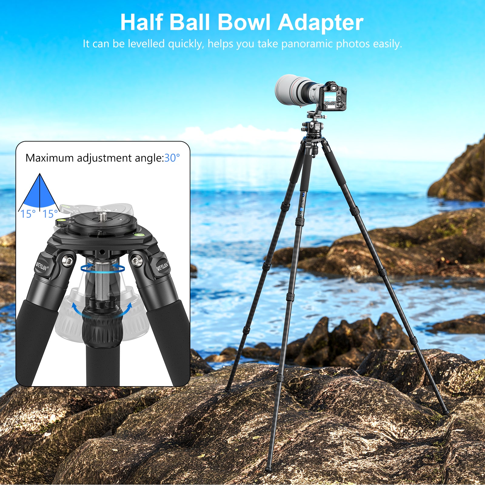 WEYLLAN NX7 Carbon Fiber Tripod with 75mm Bowl and Adapter