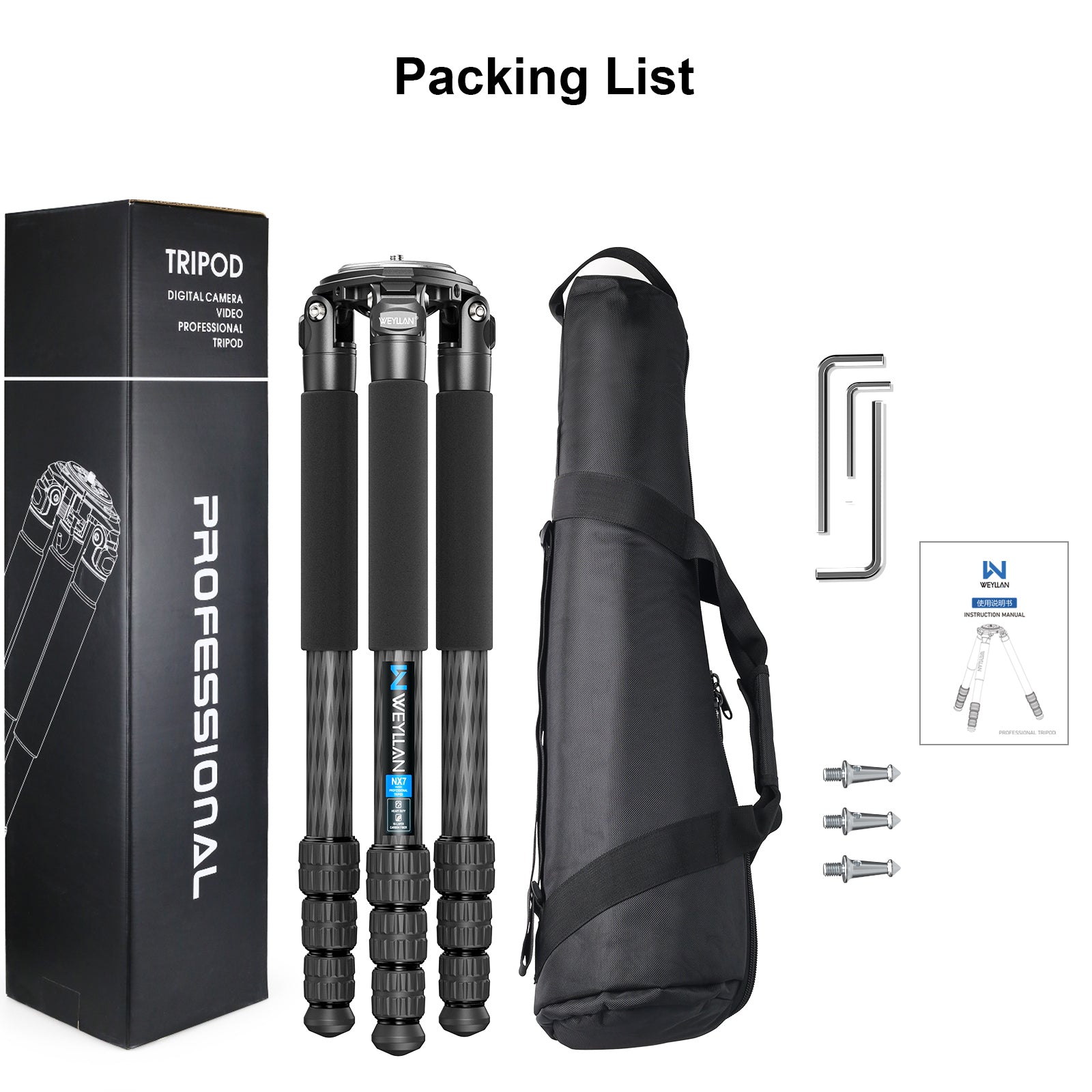 WEYLLAN NX7 Carbon Fiber Tripod with 75mm Bowl and Adapter
