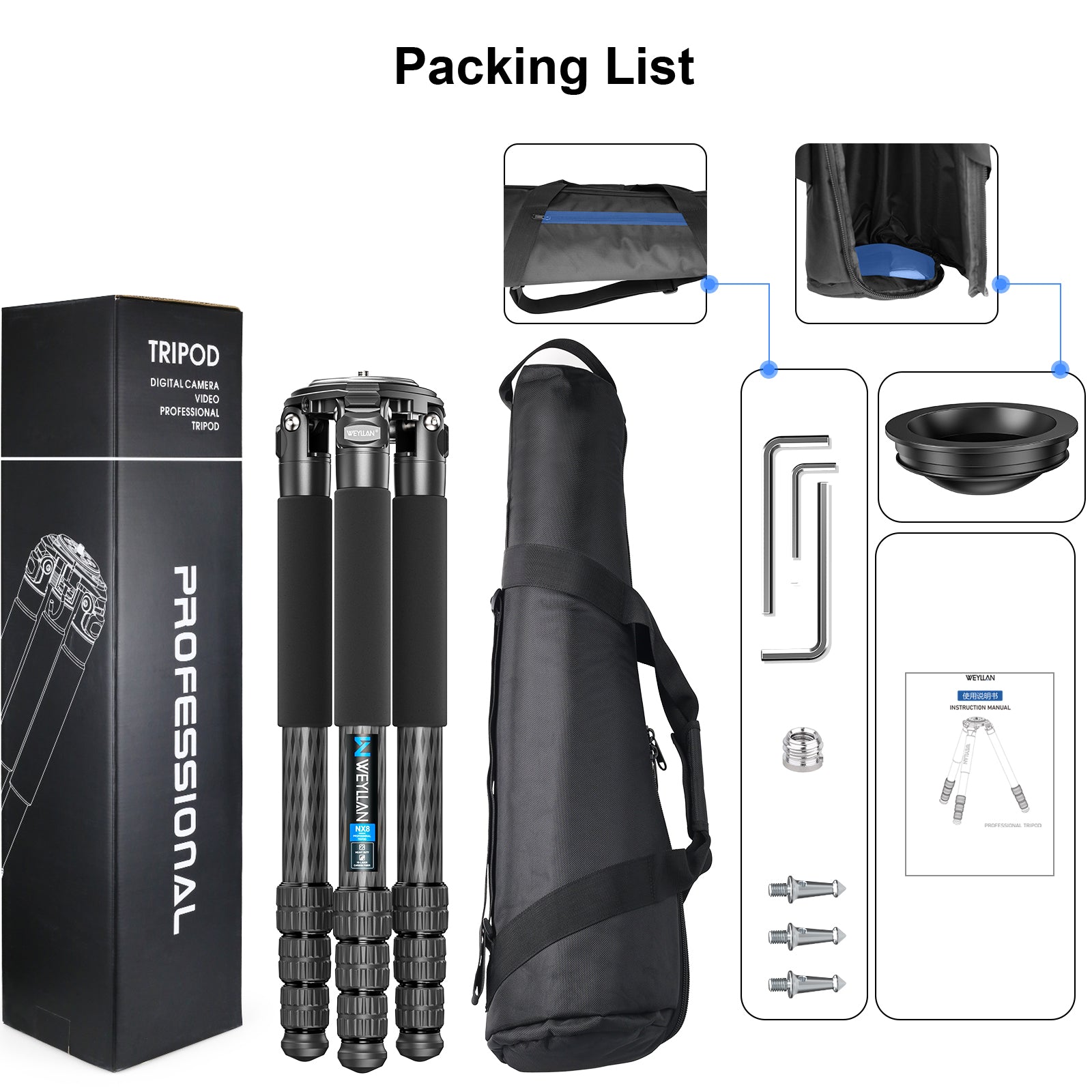 WEYLLAN NX8 Carbon Fiber Tripod